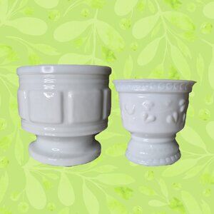 2 Vintage Milk Glass Planters